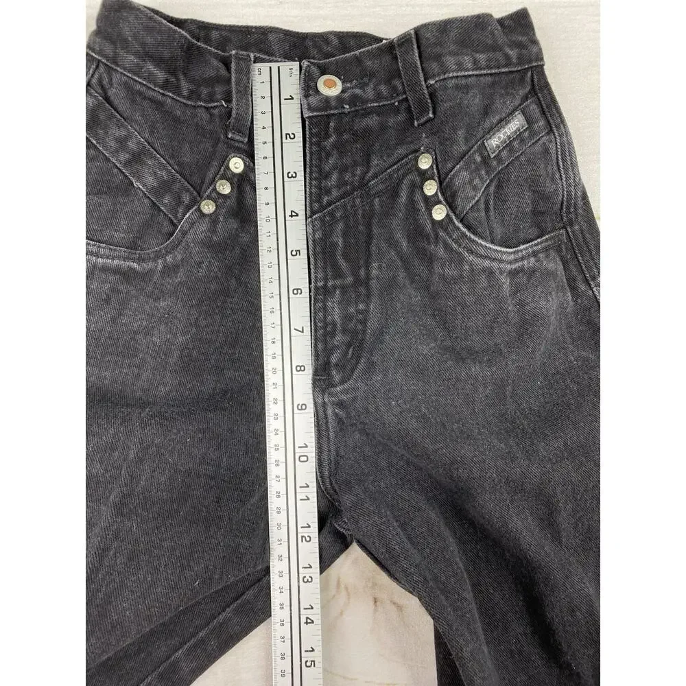 Vtg Rockies Jeans Womens 26/3 Black Rivets Bareback Riding High Rise Cowgirl 90s